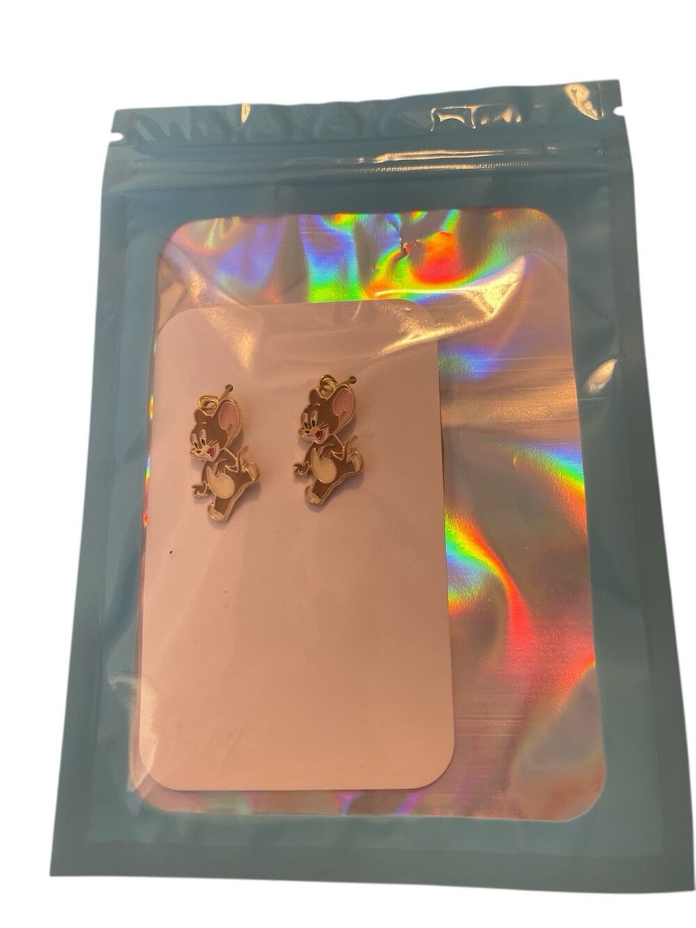 New Gold Enamel Cartoon TOM & JERRY - Jerry Mouse Charm Hook Dangle Earrings